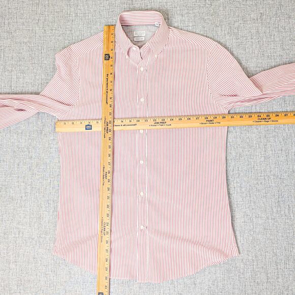 Brunello Cucinelli Button Down Shirt Oxford cotton Large Red White stripe - Picture 7 of 9